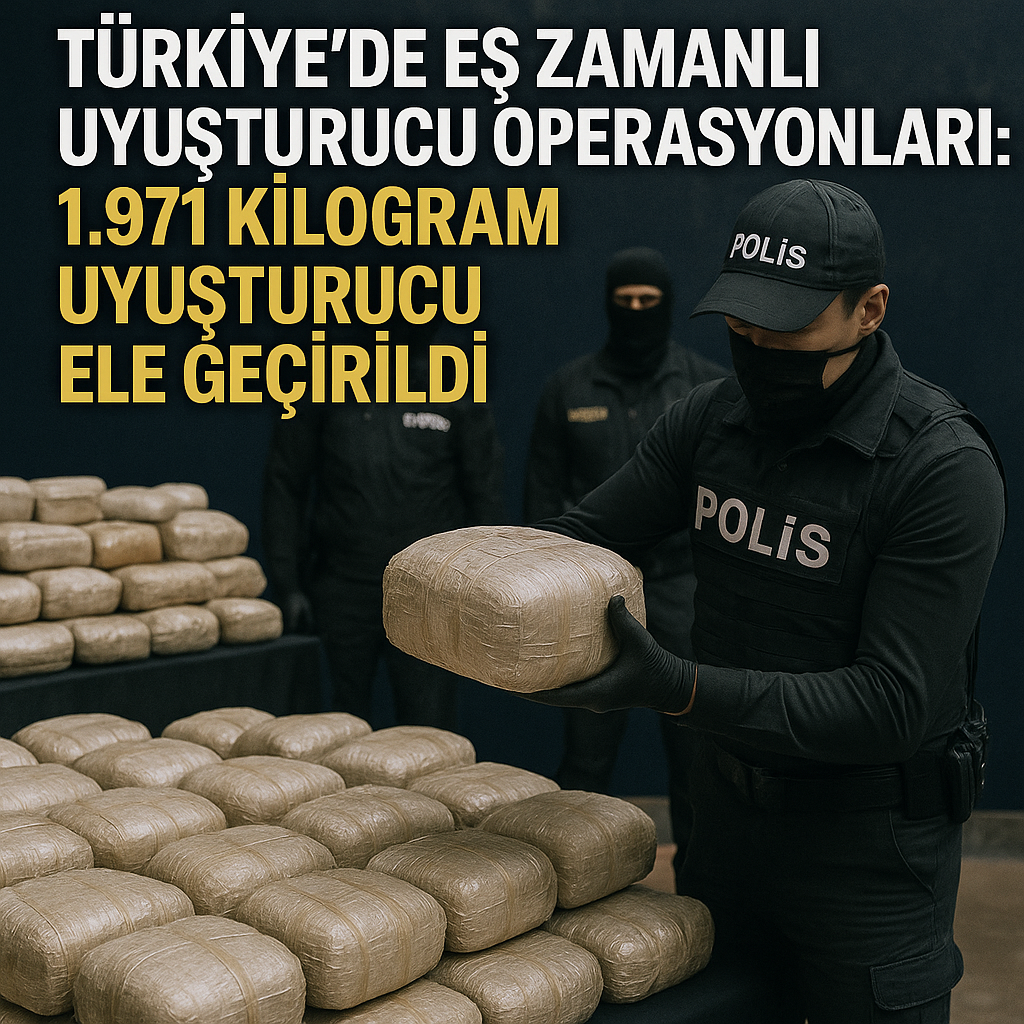 Türkiye'deki eş zamanlı uyuşturucu operasyonlarında, polis ekipleri tarafından ele geçirilen uyuşturucu paketleri basın toplantısında sergileniyor.
